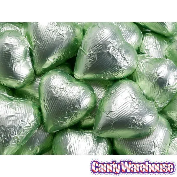 Foiled Milk Chocolate Hearts - Leaf Green: 2LB Bag - Image 2