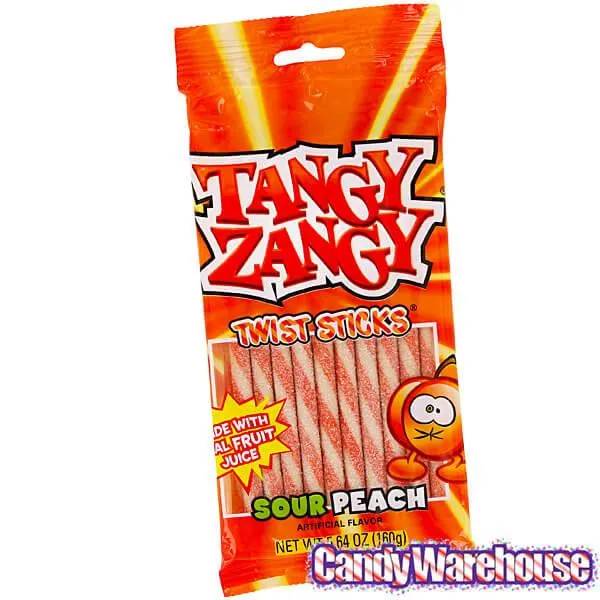 Tangy Zangy Twist Sticks Candy Packs - Sour Peach: 12-Piece Box - Image 2