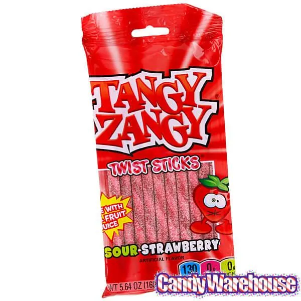 Tangy Zangy Twist Sticks Candy Packs - Sour Strawberry: 12-Piece Box - Image 3