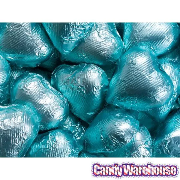 Foiled Milk Chocolate Hearts - Tiffany Blue: 2LB Bag - Image 2