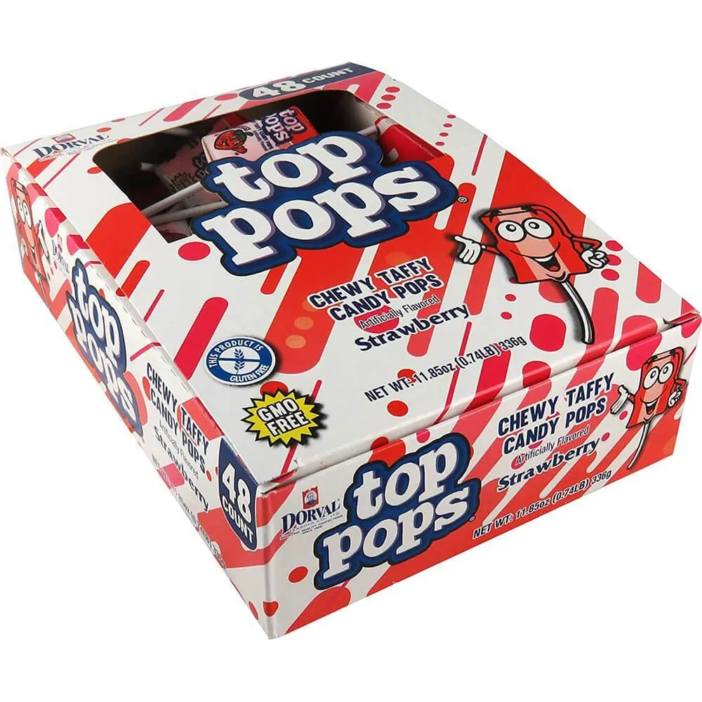 Top Pop Chewy Taffy Candy Suckers Strawberry: 48-Piece Box - Image 2