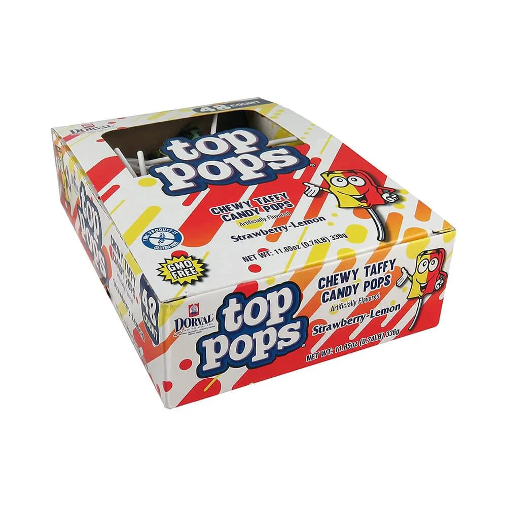 Top Pop Chewy Taffy Candy Suckers Strawberry Lemon: 48-Piece Box - Image 2