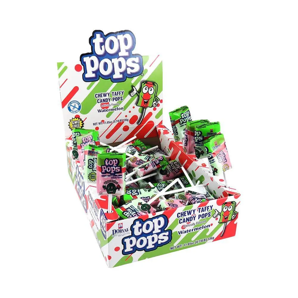 Top Pop Chewy Taffy Candy Suckers Watermelon: 48-Piece Box