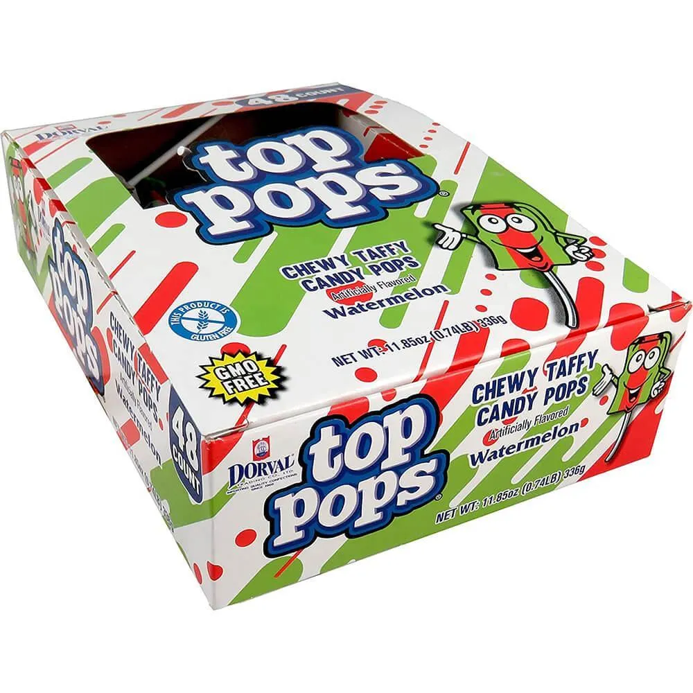 Top Pop Chewy Taffy Candy Suckers Watermelon: 48-Piece Box - Image 2
