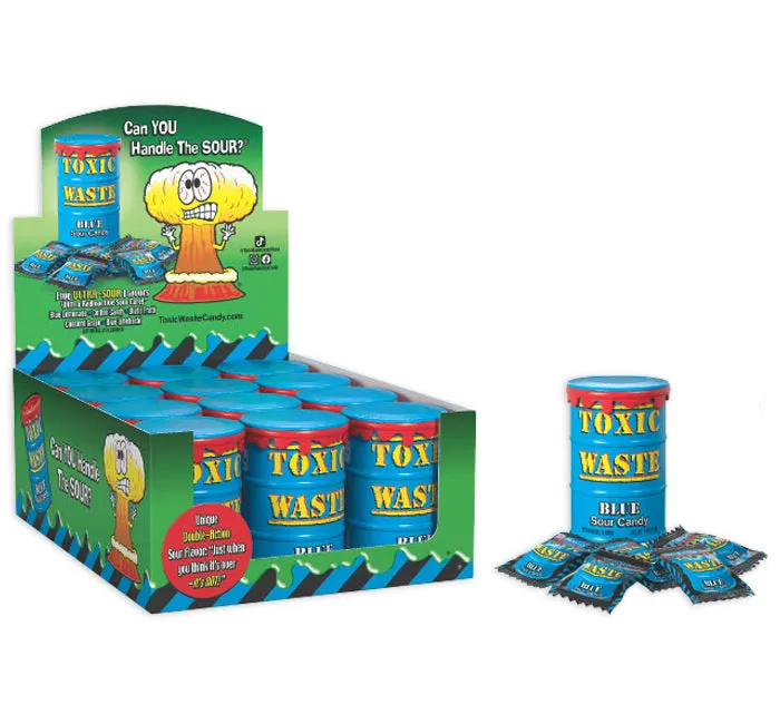 Toxic Waste Blue Drum Sour Hard Candy: 12-Piece Display