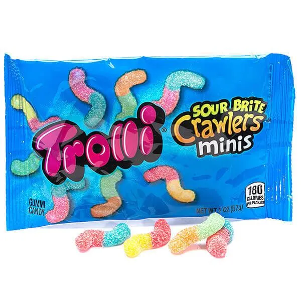 Trolli Sour Brite Crawlers Minis Gummy Worms 2-Ounce Candy Packs: 18-Piece Box
