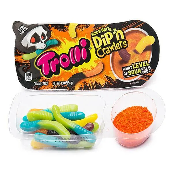 Trolli Sour Brite Dip'N Crawlers Gummy Worms Halloween Candy Packs: 12-Piece Box