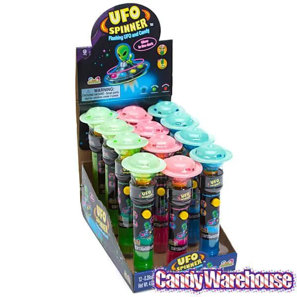 UFO Spinner Flashing Alien Flying Saucers with Candy: 12-Piece Display - Image 5