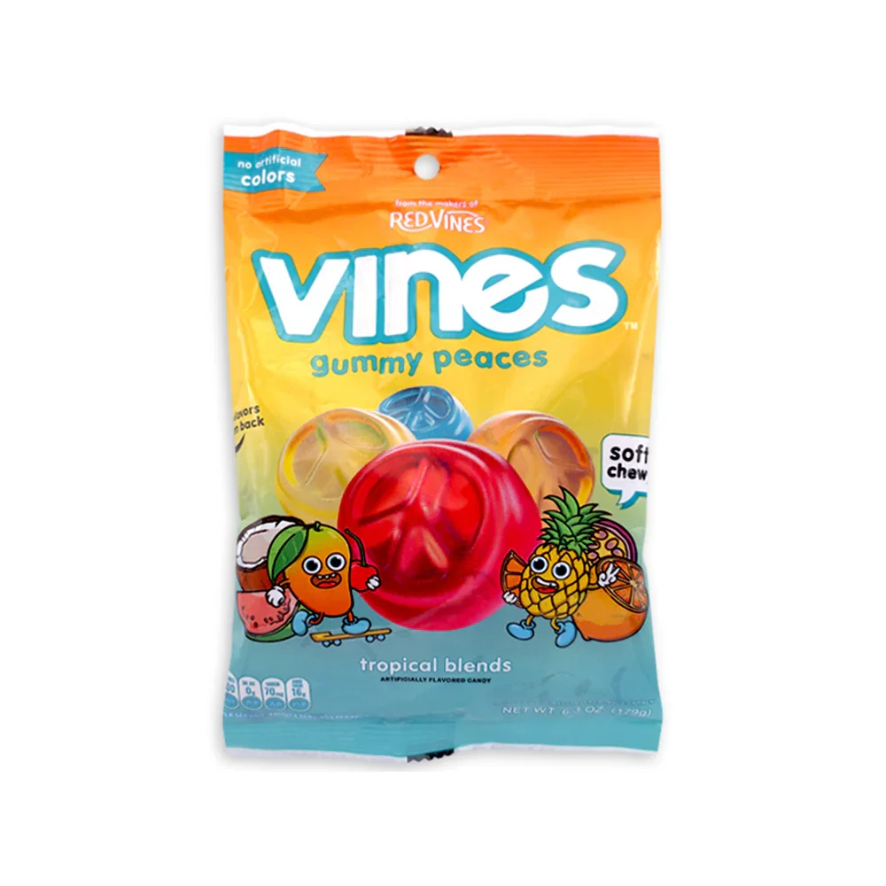 Vines Gummy Peaces Tropical Blends Peg Bags: 12-Piece Case