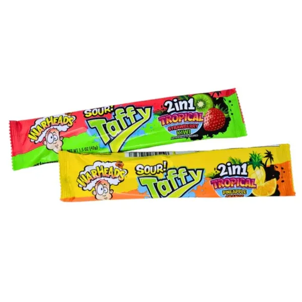 Warheads 2-in-1 Sour Tropical Taffy Chewy Bars: 48-Piece Display - Image 2