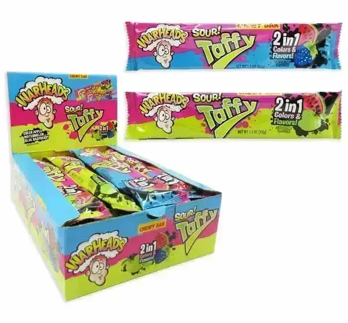 Warheads 2-in-1 Sour Taffy Chewy Bars: 48-Piece Display