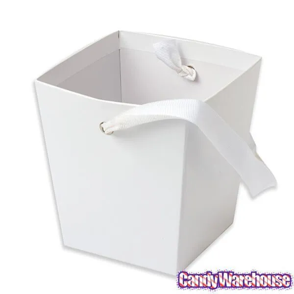 White Cardboard Buckets with Ribbon Handles: 6-Piece Set - Image 3
