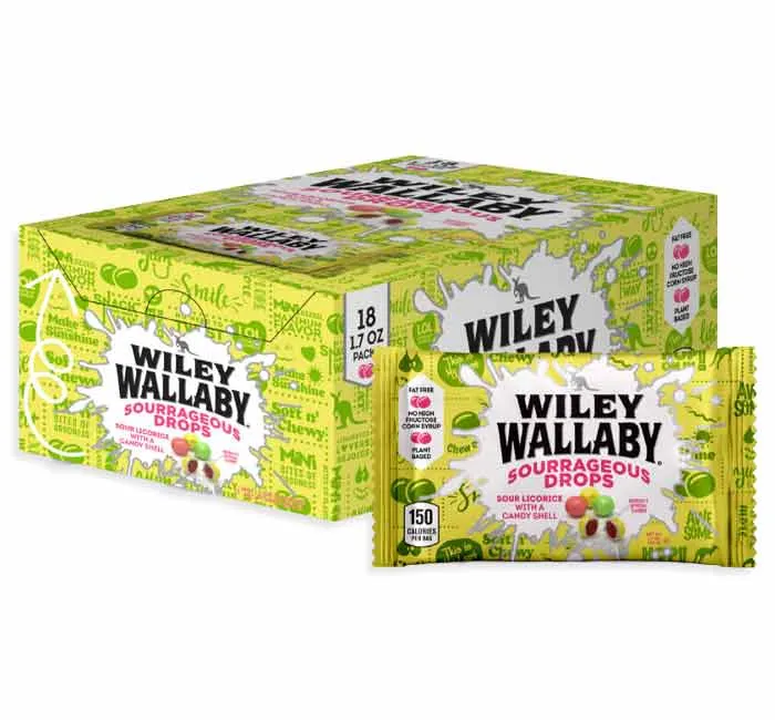 Wiley Wallaby Sourrageous Licorice Bites Packs: 18-Piece Box