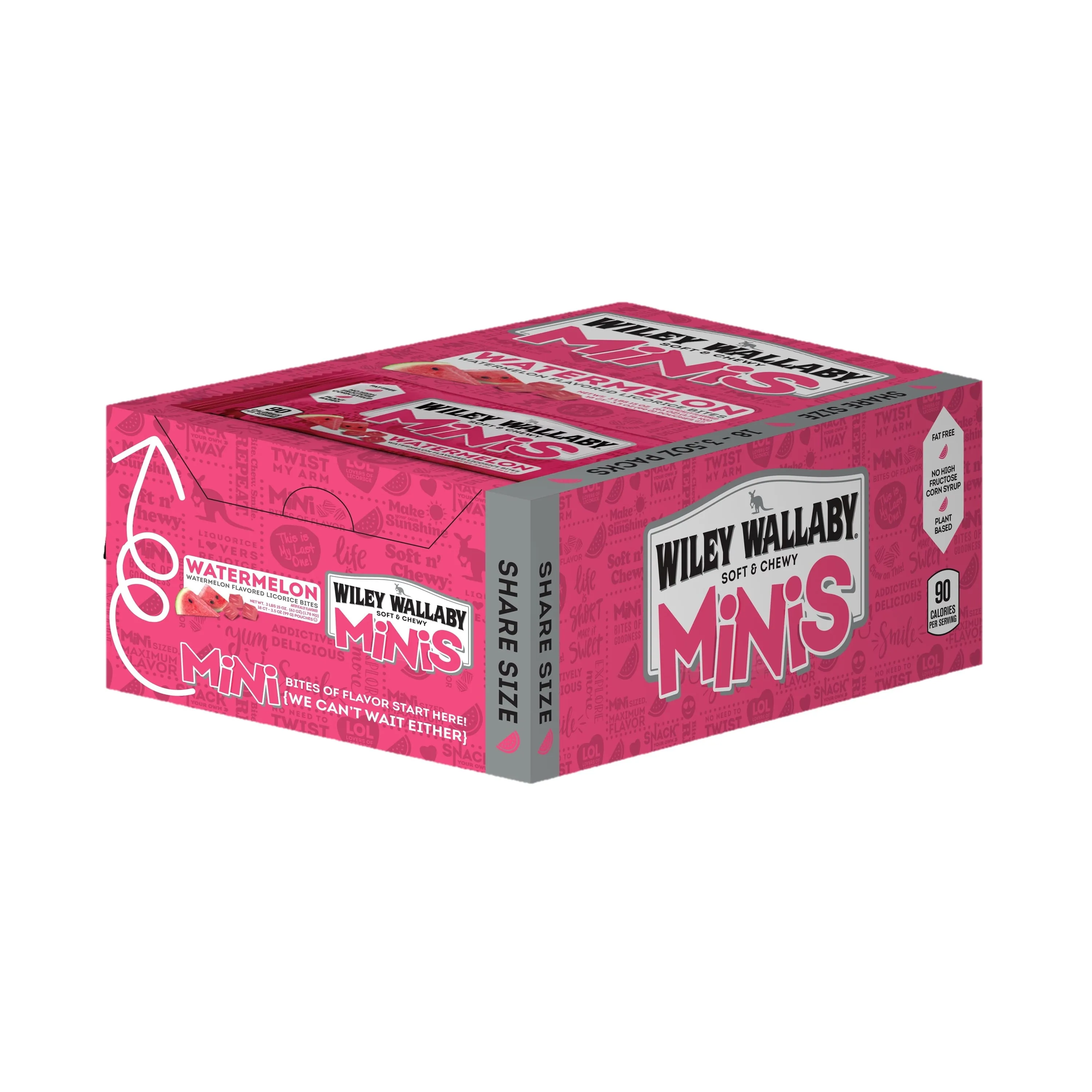 Wiley Wallaby Watermelon Mini Licorice Bites Packs: 18-Piece Box - Image 2