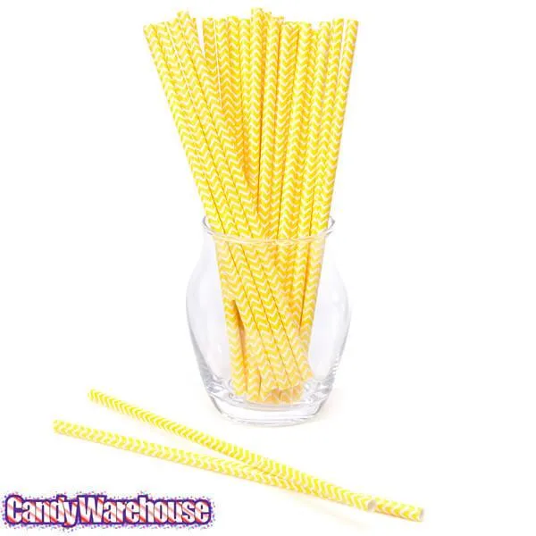 Paper 7.75-Inch Drinking Straws - Yellow Chevron Stripes: 25-Piece Pack - Image 2