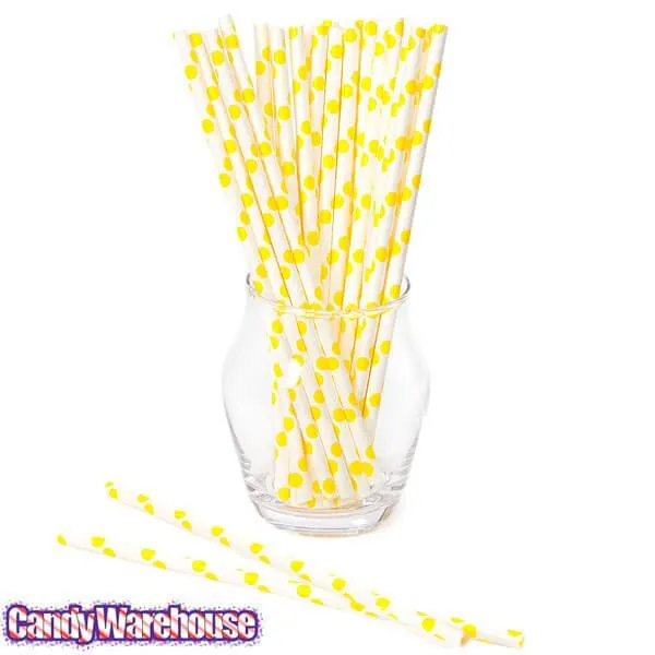 Paper 7.75-Inch Drinking Straws - Yellow Polka Dots: 25-Piece Pack - Image 2