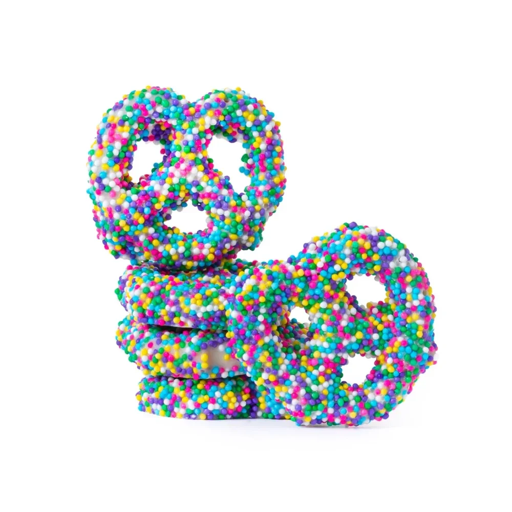 Yogurt Mini Pretzels with Spring Nonpareils: 15-Pound Case